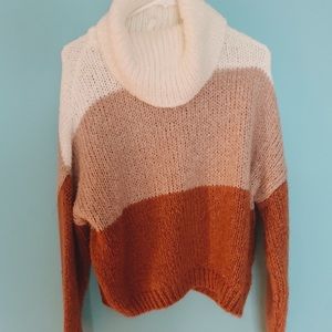 3 tone cowl neck knit sweater